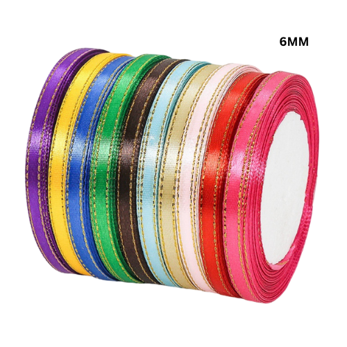 Nylon Ribbon with Gold Line For Present (random colour)