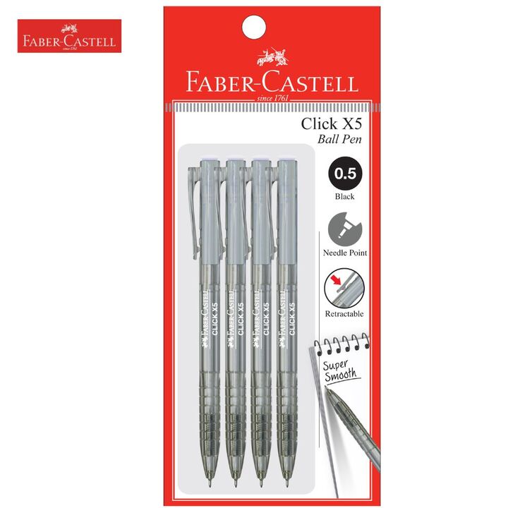 Faber-Castell Ball Pen Click X5 0.5mm 4's/pkt