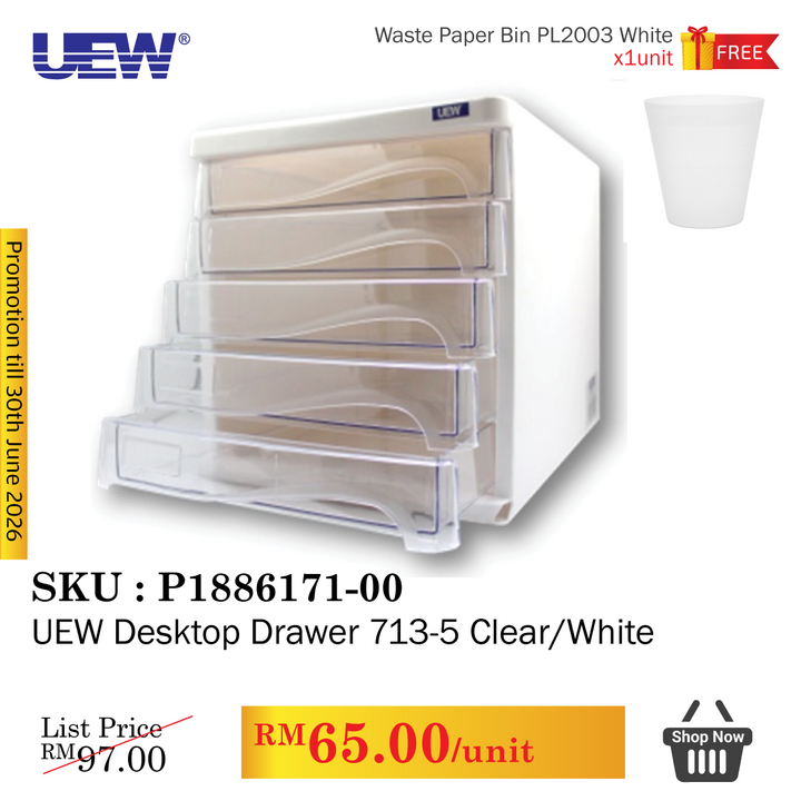 Promo@UEW Desktop Drawer 713-5 Clear/White