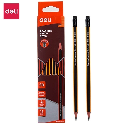 Deli Graphite 2B Pencil Rubber Top 12's