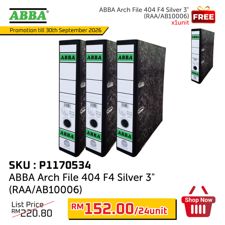 Promo@ABBA Arch File 404 F4 Silver 3'' (RAA/AB10006)