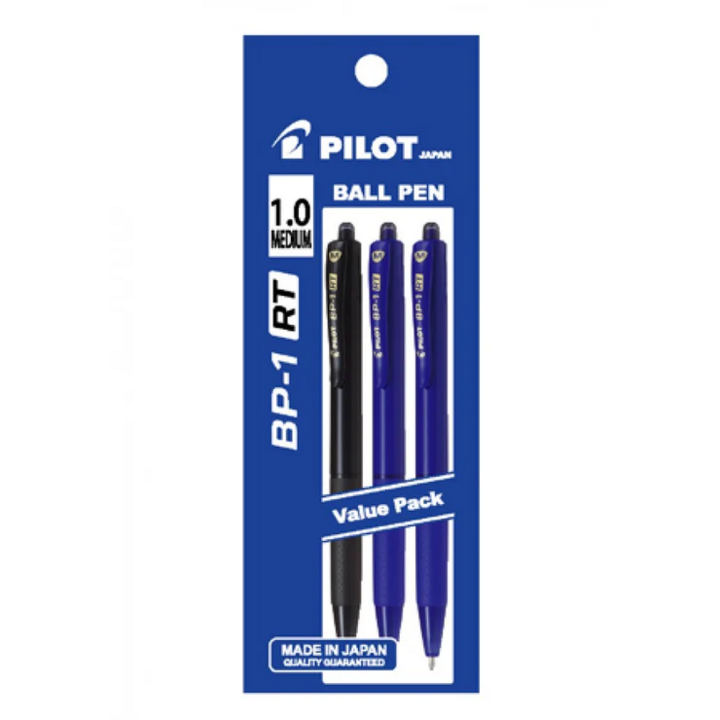 Pilot Ball Pen M 1.0mm 3's/pkt - 2 Blue & 1 Black (BP-1RT-M-B1L2)