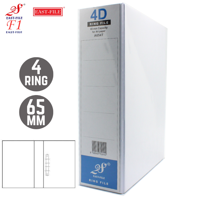 East-File PVC 4 Ring File White with Transparent Cover A4