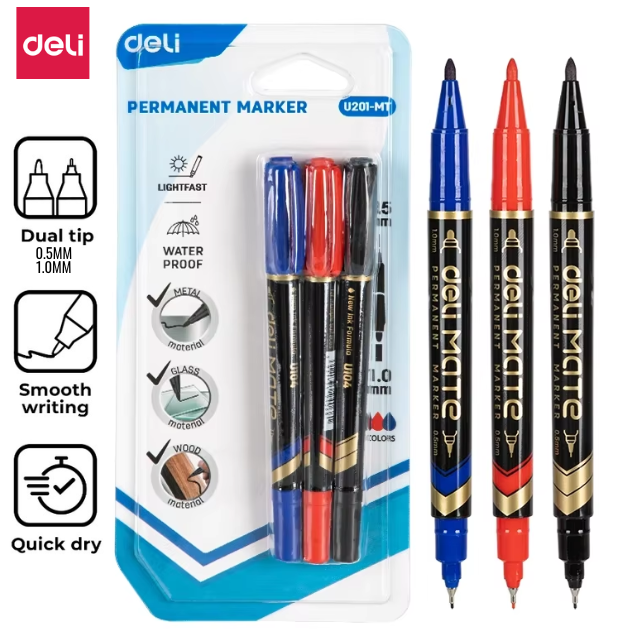 Deli Mate Permanent Marker 3 Colour 0.5mm/1.0mm U201-MT