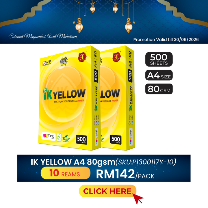 Promo@10reams IK Yellow A4 Paper 80gsm 500's