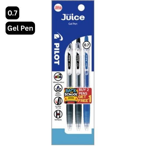Pilot Juice Gel Pen (Buy2Free1) 0.7mm 3's/pkt - 2Black1Blue
