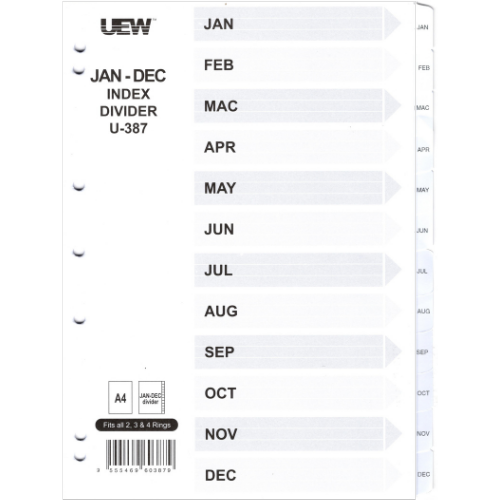 UEW Index Divider Monthly Jan-Dec (White) A4