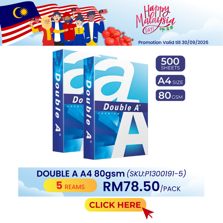 Promo@5reams DOUBLE A A4 Paper 80gsm 500's