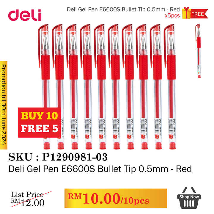 Promo@Deli Gel Pen E6600S Bullet Tip 0.5mm