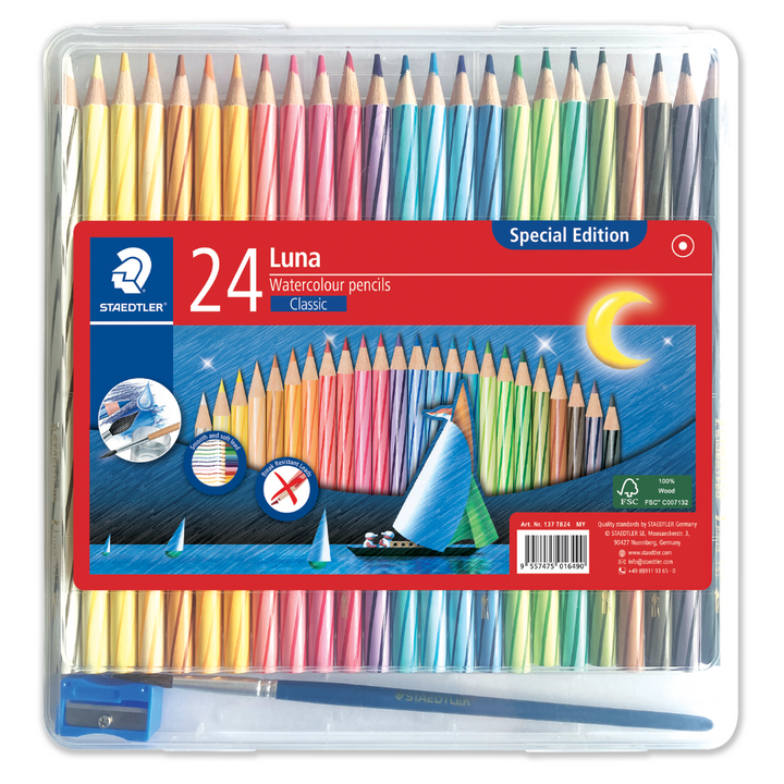 Staedtler Luna WaterColour Pencils 24s in Transparent Box SE 137TB24MY
