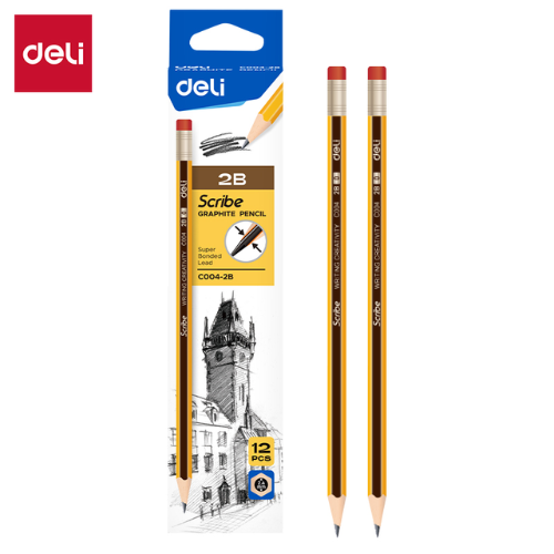 Deli Scribe Graphite Pencil Asst Colours 12's 2B EC004-2B