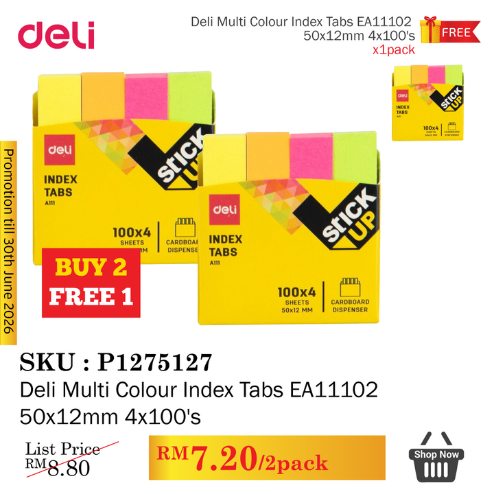 Promo@Deli Multi Colour Index Tabs EA11102 50x12mm 4x100's