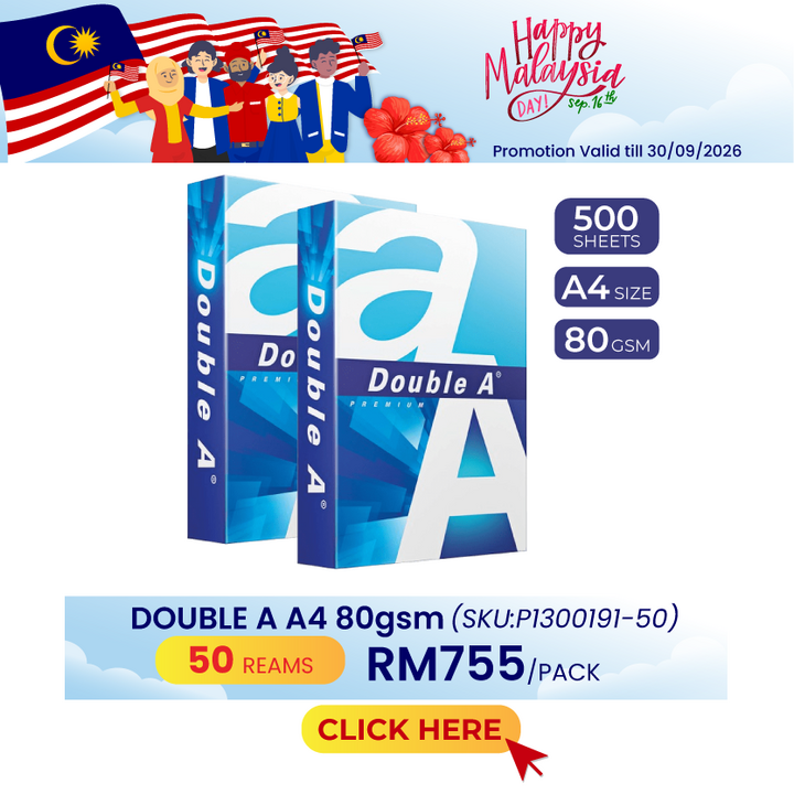 Promo@50reams DOUBLE A A4 Paper 80gsm 500's
