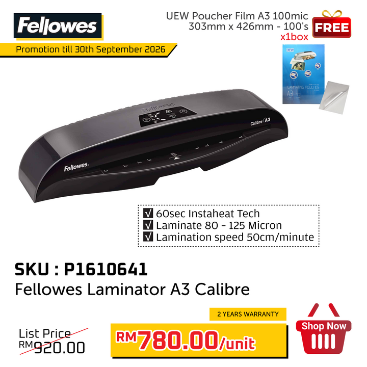 Pre-Order : Promo@Fellowes Laminator A3 Calibre