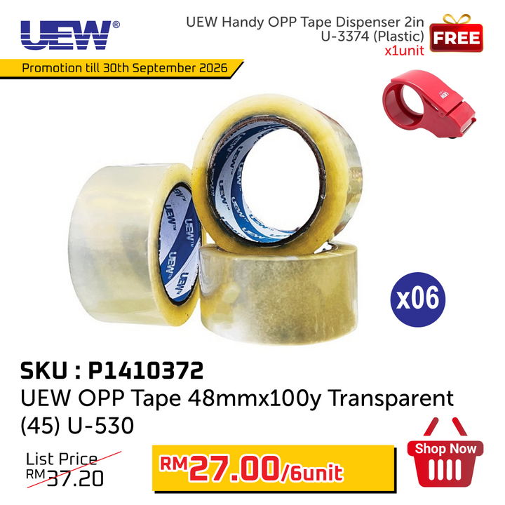 Promo@6rolls UEW OPP Tape 48mmx100y Transparent (45) U-530