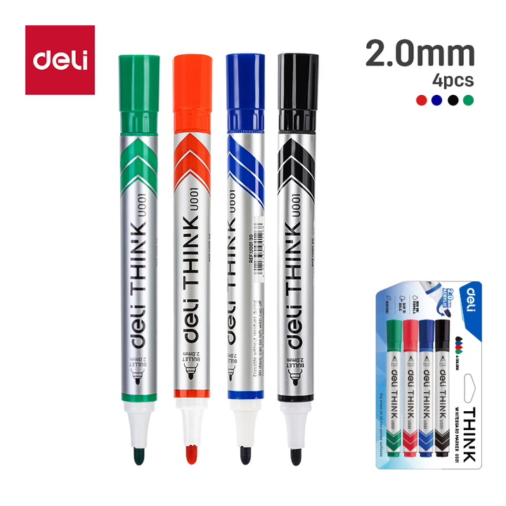 Deli Whiteboard Marker Set Bullet tip EU00101 1.8mm 4's