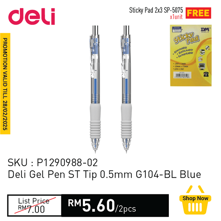 Image 80: Promo@Deli Gel Pen ST-Tip 0.5mm G104-BL Blue