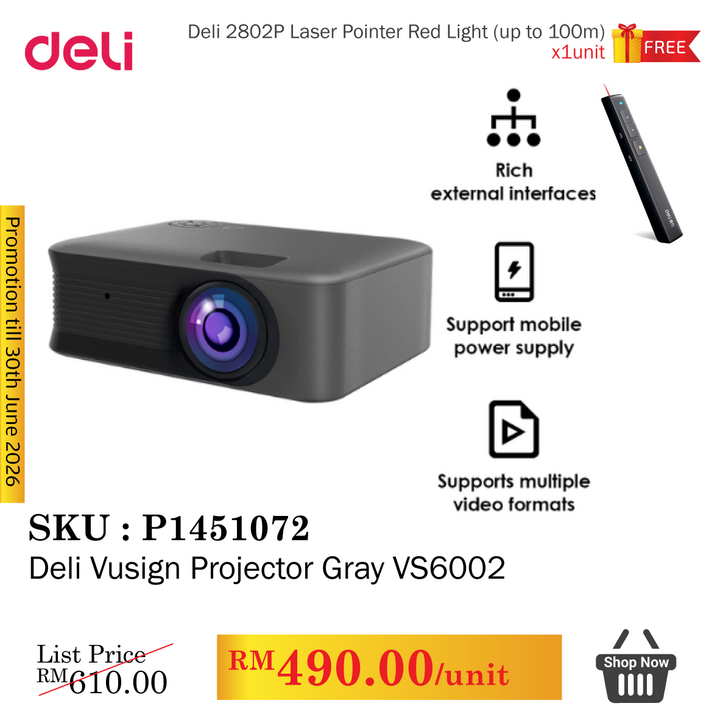 Promo@Deli Vusign Projector Gray VS6002