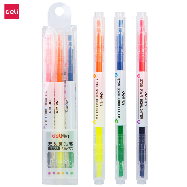 Deli Twin Head Highlighter 6 Colours 3's/set