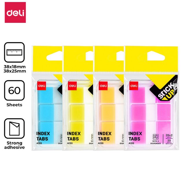 Deli Index Tabs 4 Asst Colours 38x18mm A120