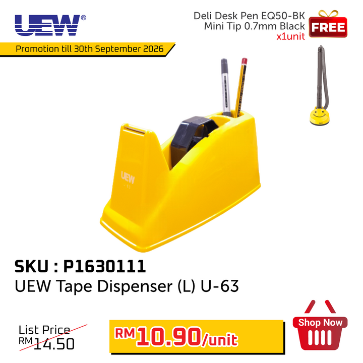 Promo@1unit Tape Dispenser (L) UEW U-63 Core: 1to3 + FOC Panfix Cellulose Tape 19mm x 36y