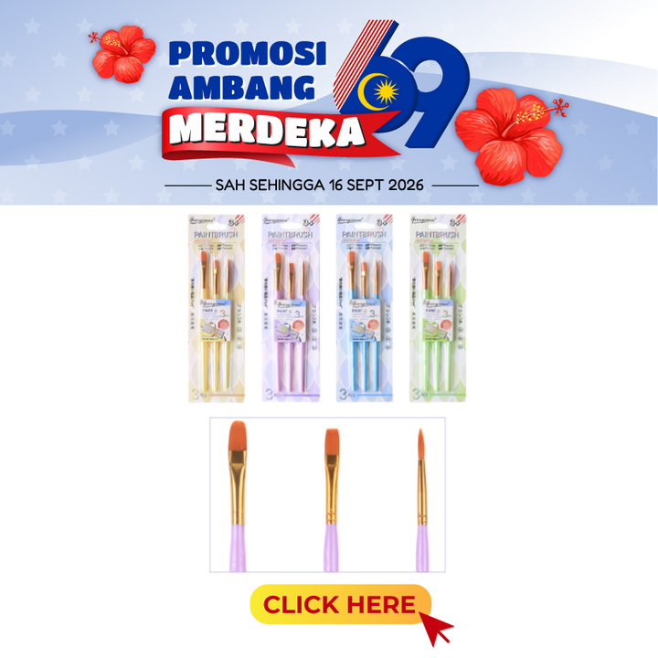 "Merdeka@Giorgione Paint Brushes Set 3's G-ZG0125 (1 Round, 1 Flat, 1 Angular Shader)"