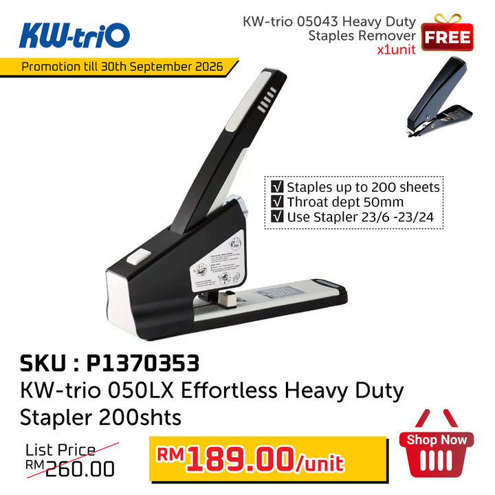 Promo@KW-trio 050LX Effortless Heavy Duty Stapler 200shts