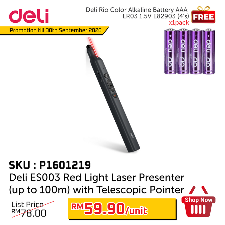 Promo@Deli ES003 Red Laser Pointer (up to 100m)