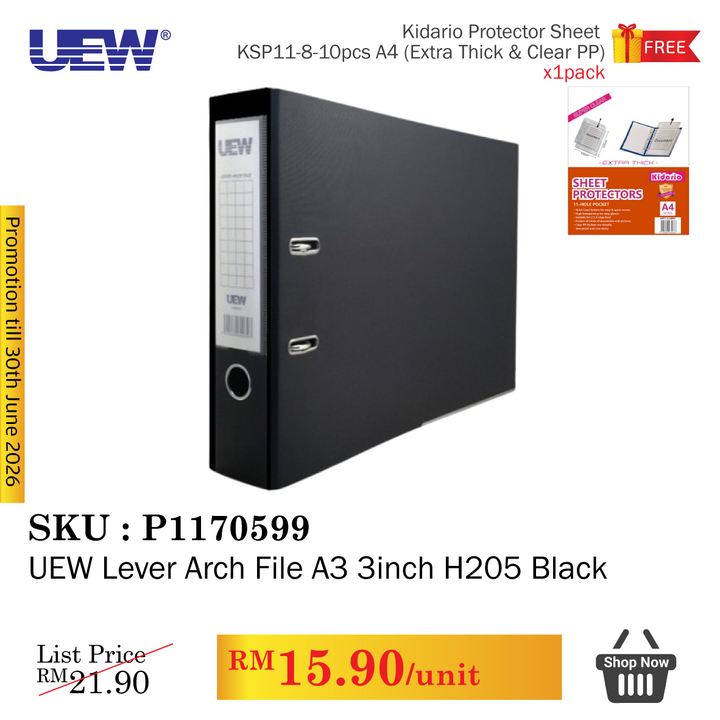 Promo@UEW Lever Arch File A3 3inch H205 Black