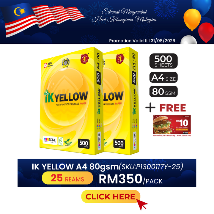Promo@25reams IK Yellow A4 Paper 80gsm 500's