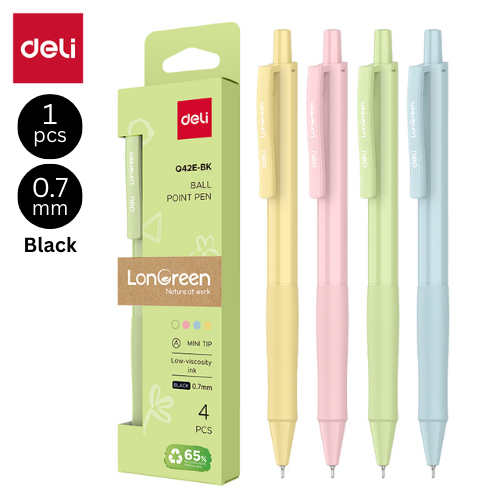 Deli Longreen Ball Point Pen Q42E-BK 0.7mm Black