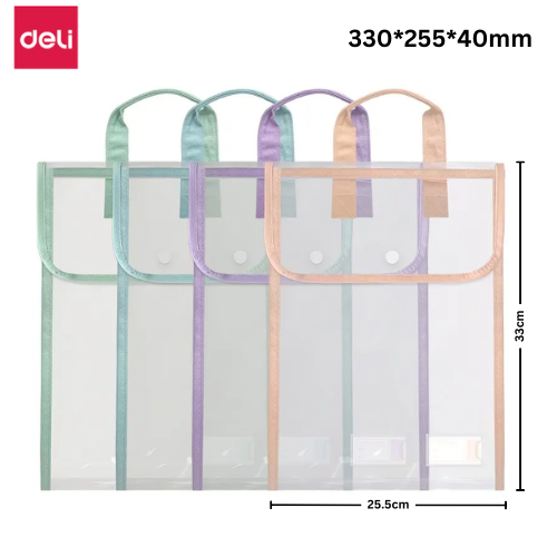 Deli Asst Clear Colour Document Handle Bag PP110 330x255x40mm