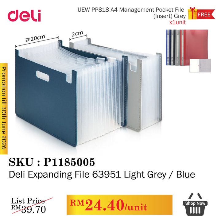 Promo@Deli Expanding File 63951 Light Grey / Blue