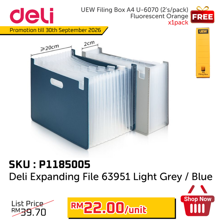 Promo@Deli Expanding File 63951 Light Grey / Blue