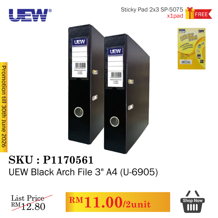 Promo@UEW Black Arch File 3'' A4 (U-6905)