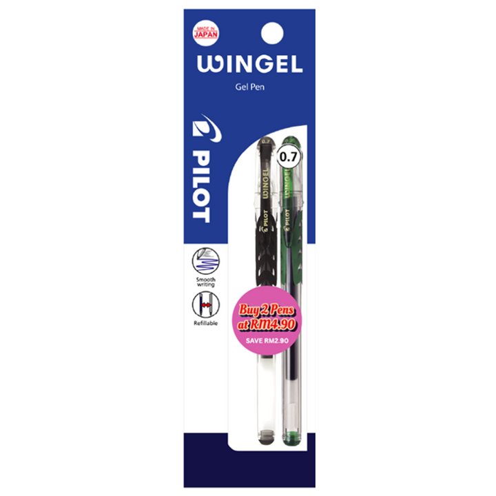 [ Pilot Roller Ball WINGEL 0.7mm (BL-WG-7-2CA.HPB) 2's - Black & Green ]