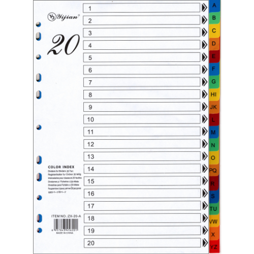 YIJIAN PP Index Divider A4 Alphabetical A-Z colour