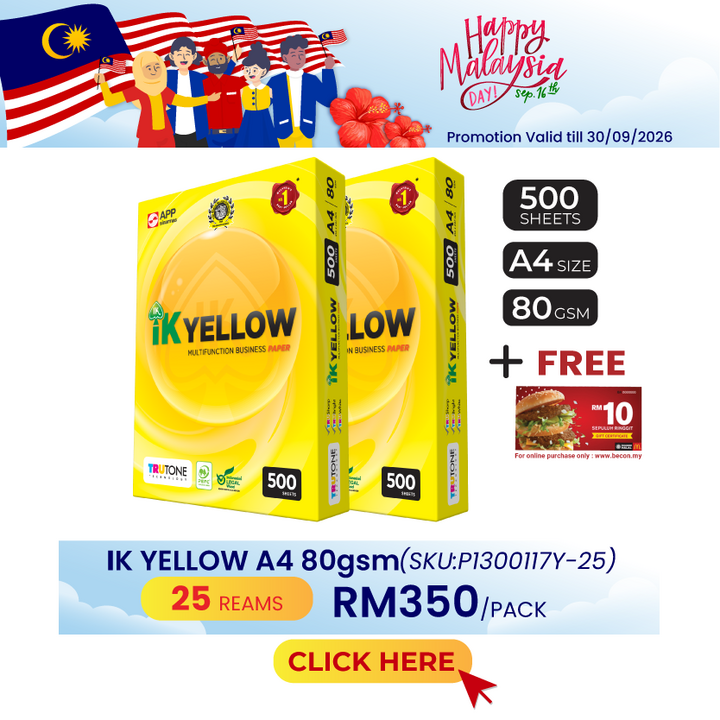 Promo@25reams IK Yellow A4 Paper 80gsm 500's