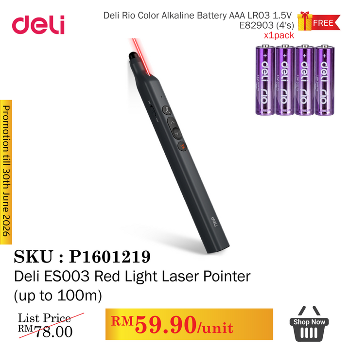 Promo@Deli ES003 Red Laser Pointer (up to 100m)