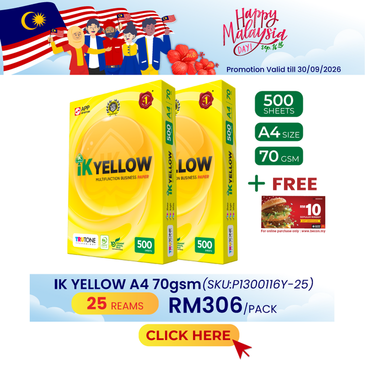Promo@25reams IK Yellow A4 Paper 70gsm 500's