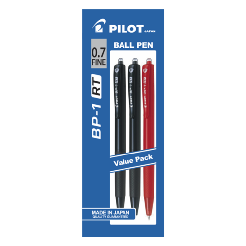 Pilot Ball Pen Fine 0.7mm 3's/pkt - Black (BP-1RT-F-B3)
